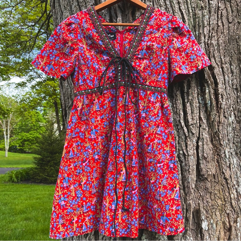 RARE vintage 1960s Gunne Sax of California Black Label folklore print mini dress